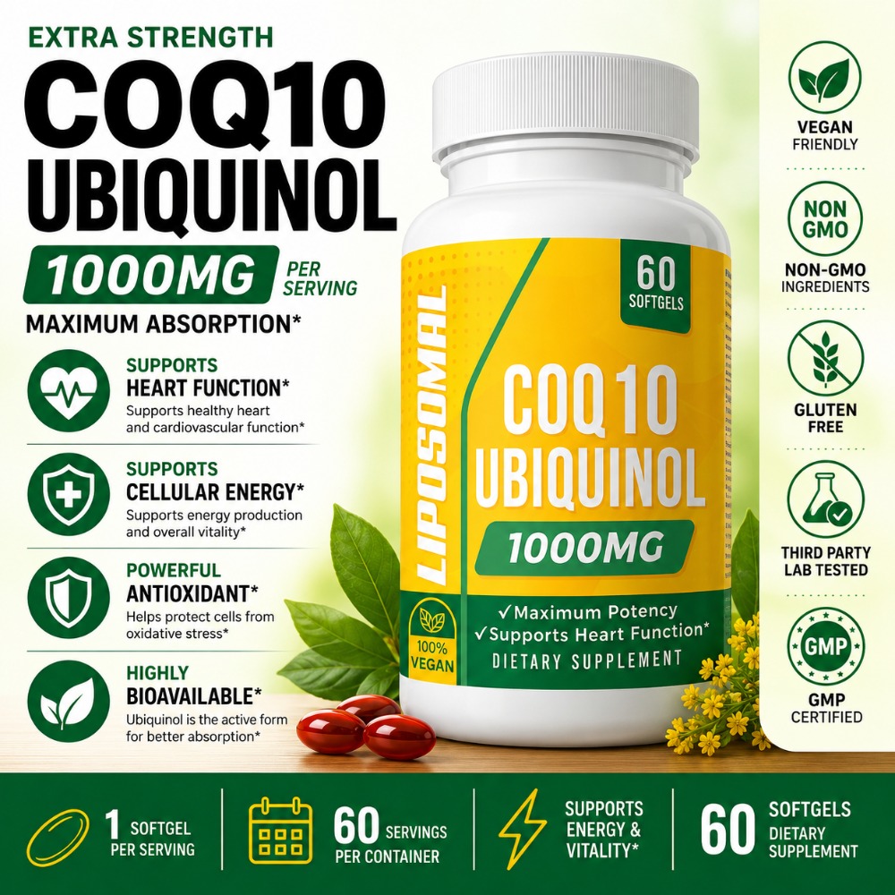 Coq10 Ubiquinol Softgel - CoQ10 Ubiquinol 1000mg Gélules Végétaliennes 60